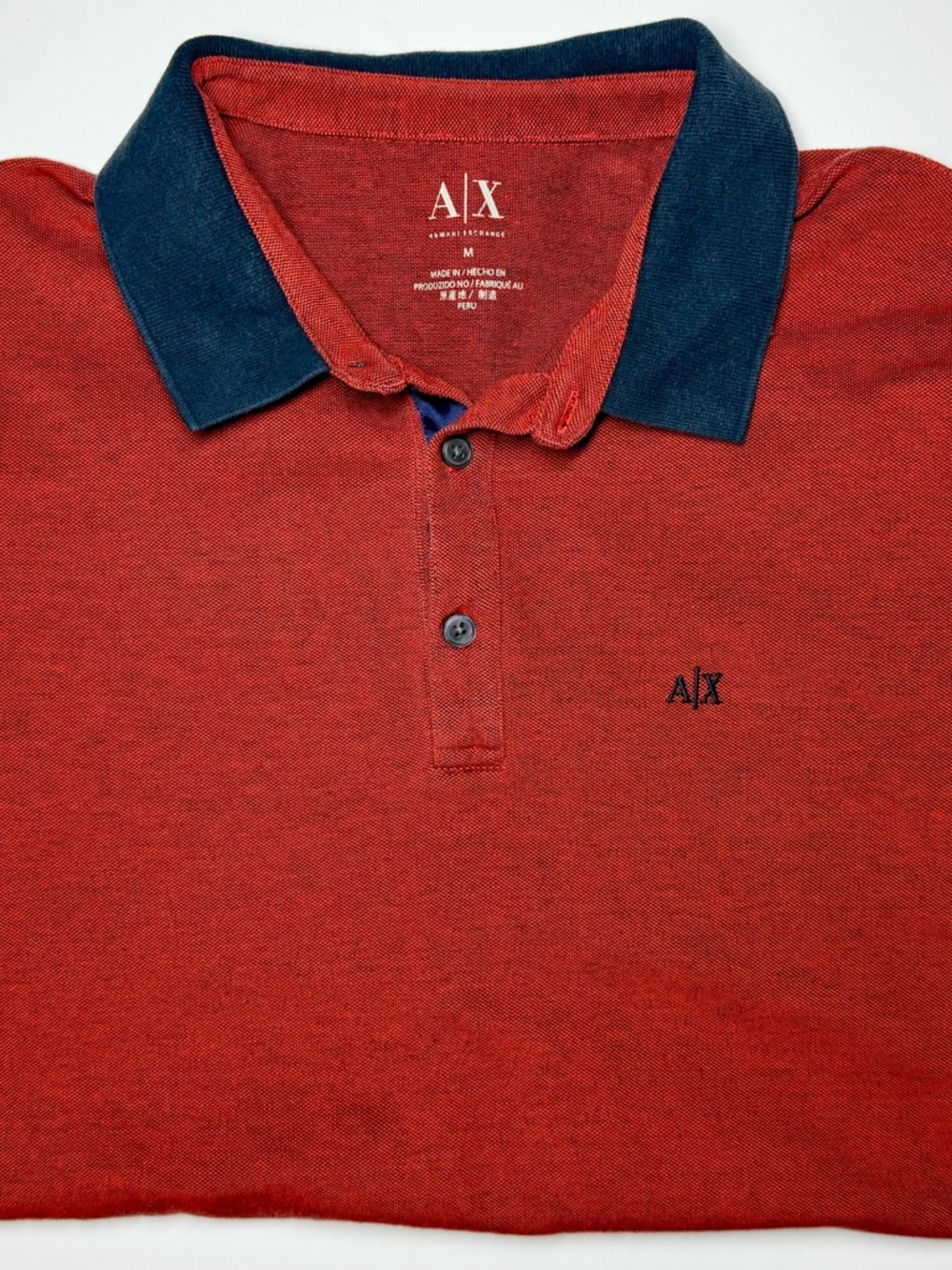 Armani Exchange A|X‎ Red Piqué Polo Shirt Navy Contrast Collar Men’s M